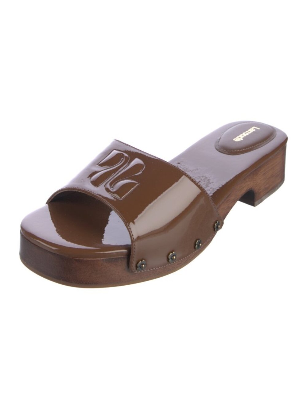 Larroude Zuzzi Burnt Umber Brown Mule Patent Leather Sandals 6US - NWT